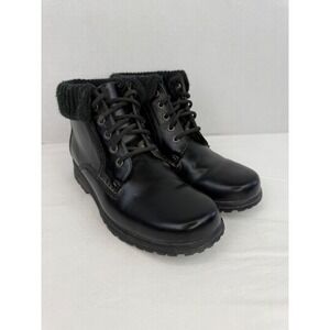 Vintage Thom McAn Black‎ Leather Lace Up Ankle Boots Knit Collar Womens 8